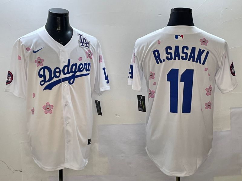 Men Los Angeles Dodgers 11 R.Sasaki White Sakura Edition 2025 Nike MLB Jersey style 4